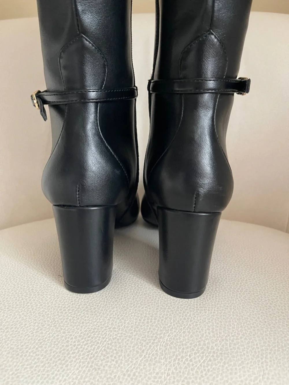 Anne Klein Black Mid-Calf Block Heel Boots with Ankle Strap - Picture 6 of 15